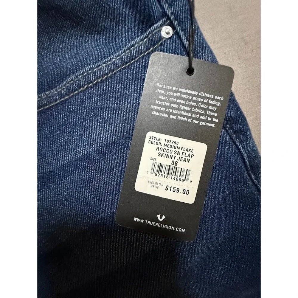 True Religion Rocco Jeans Mens 38 Blue Denim Relaxed Skinny‎ Pocketed Men 38X31.